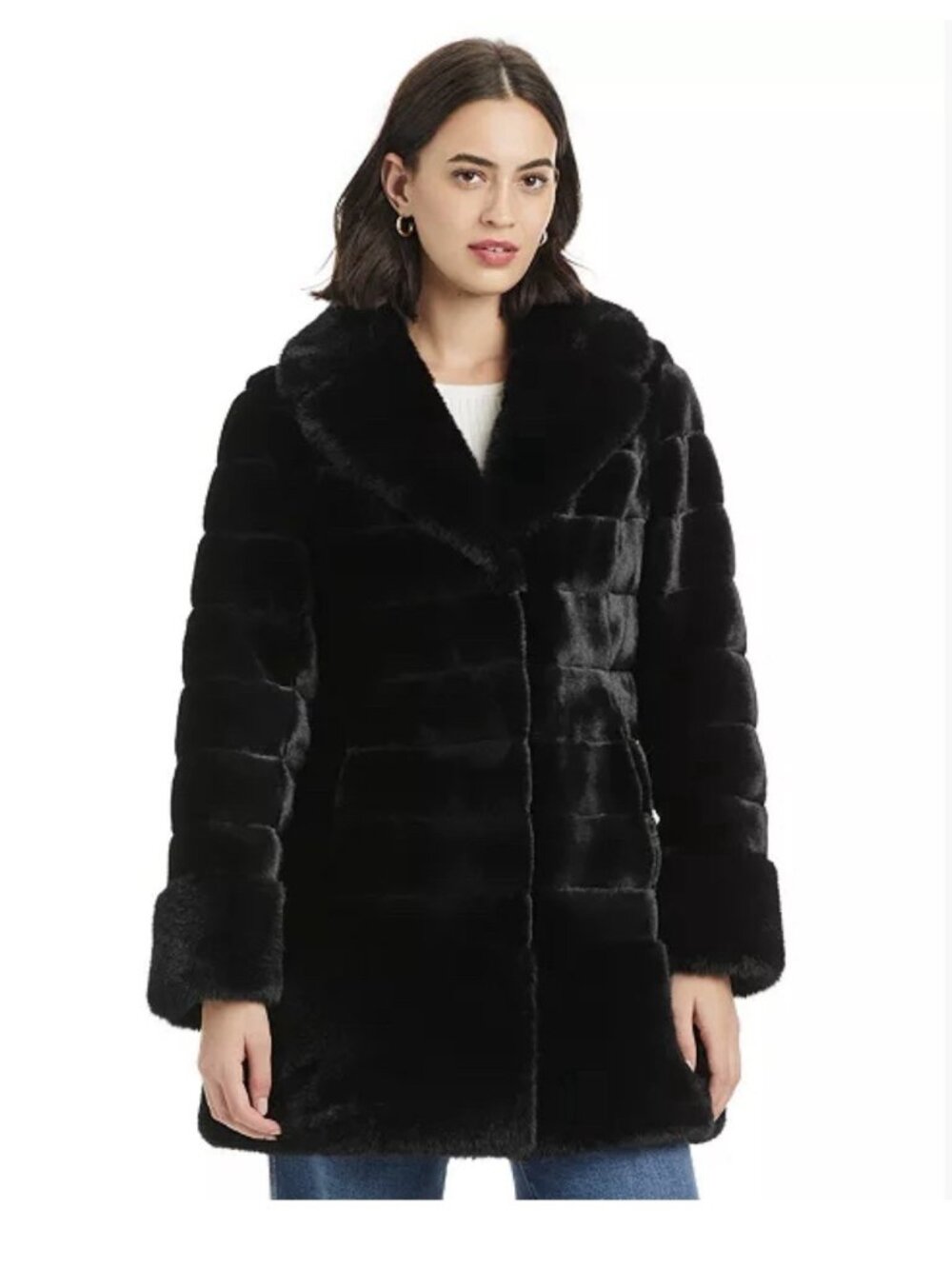 NEW Women’s Jones New York Faux Fur Coat - Black- Size Medium